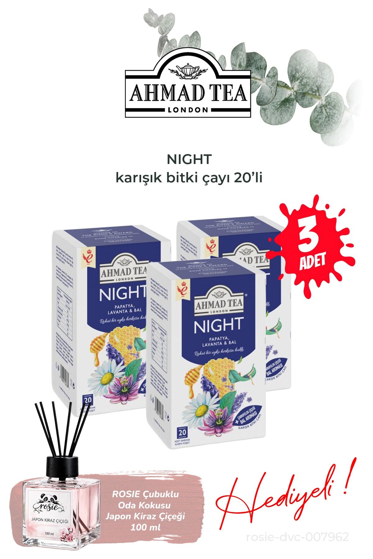 Night 3 paket Karışık Bitki Çayı 20'li ve Oda Kokusu