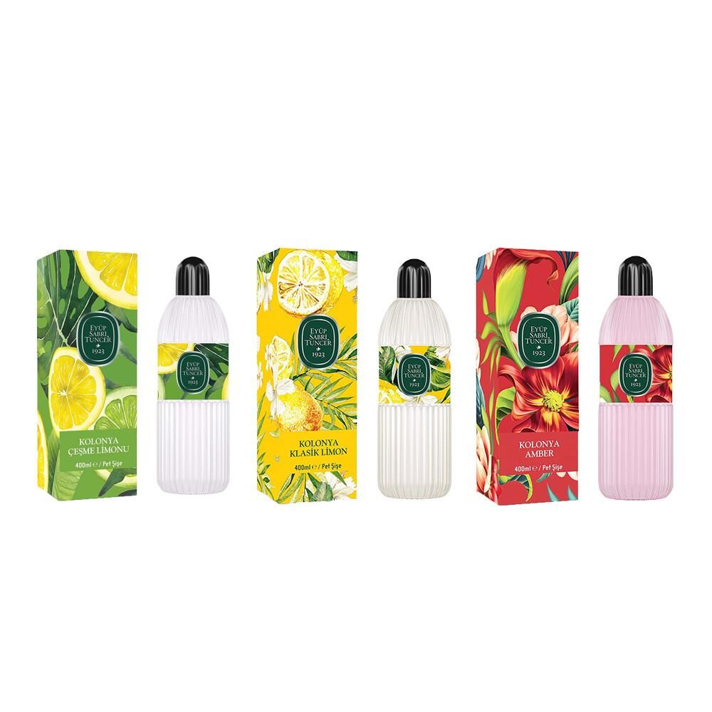 Eyüp Sabri Tuncer Kolonya Çeşme Limonu, Klasik Limon ve Amber Pet Şişe 400 ml