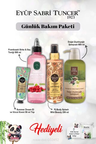 Wild Beauty Vücut Spreyi, Summer Dream Krem, Frambuaz Tonik, Zeytinyağlı Şampuan ve Rosie