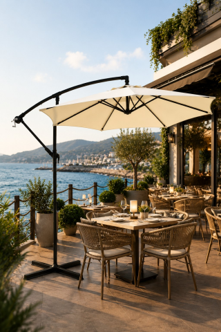 Krem renk Makaralı Balkon Teras Bahçe Şemsiyesi Çap 300 Cm/8 telli