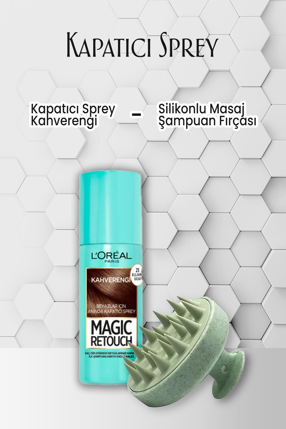 Loreal Paris Kapatıcı Sprey Kahverengi 75 ml ve Şampuan Fırçası Yeşil