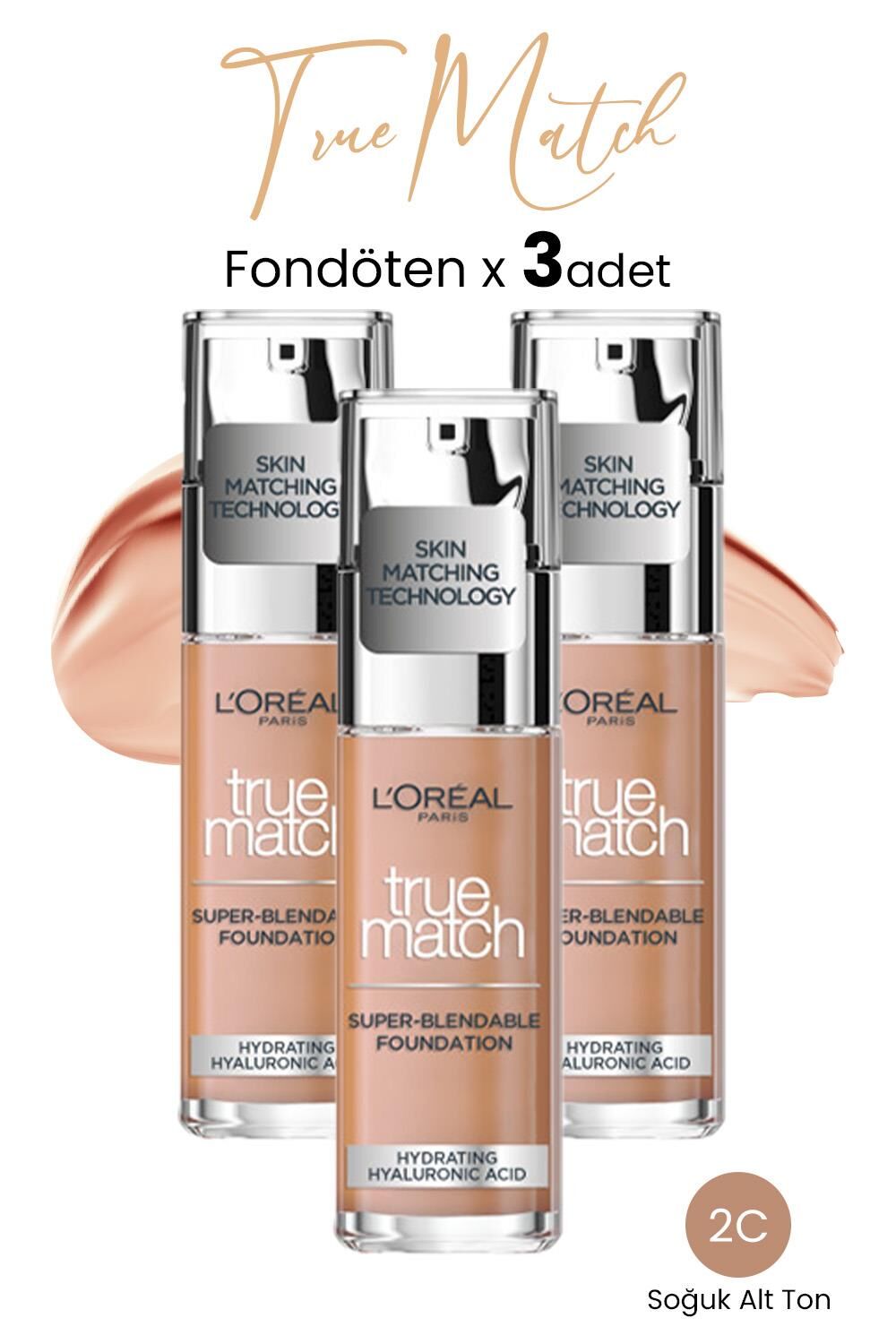 Loreal Paris True Match Fondöten 2C Soğuk Alt Ton x 3 Adet