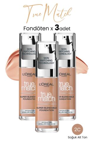 Loreal Paris True Match Fondöten 2C Soğuk Alt Ton x 3 Adet