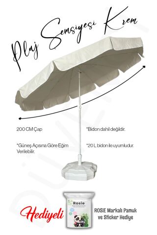 Mega Şemsiye 10 Telli Kalın Polyester Kumaşlı Balkon, Plaj Şemsiyesi (Bidon Hariç) - Krem