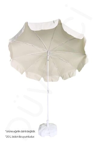 Mega Şemsiye 10 Telli Kalın Polyester Kumaşlı Balkon, Plaj Şemsiyesi (Bidon Hariç) - Krem