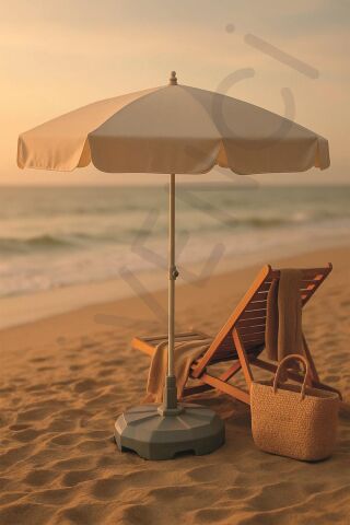 Mega Şemsiye 10 Telli Kalın Polyester Kumaşlı Balkon, Plaj Şemsiyesi (Bidon Hariç) - Krem