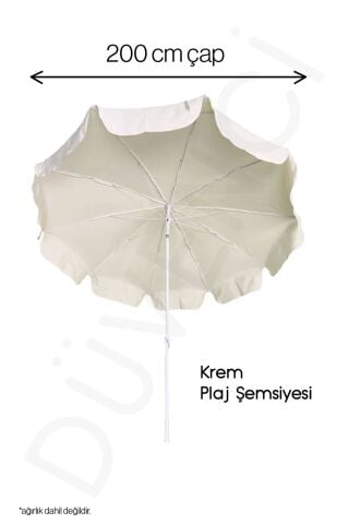 Mega Şemsiye 10 Telli Kalın Polyester Kumaşlı Balkon, Plaj Şemsiyesi (Bidon Hariç) - Krem
