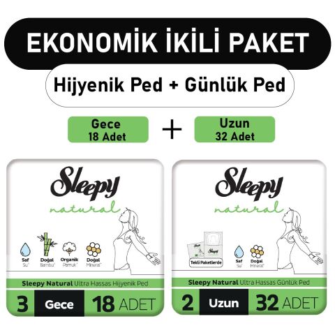Sleepy Natural Ultra Ped Gece 18 Adet + Uzun Günlük Ped 32 Adet