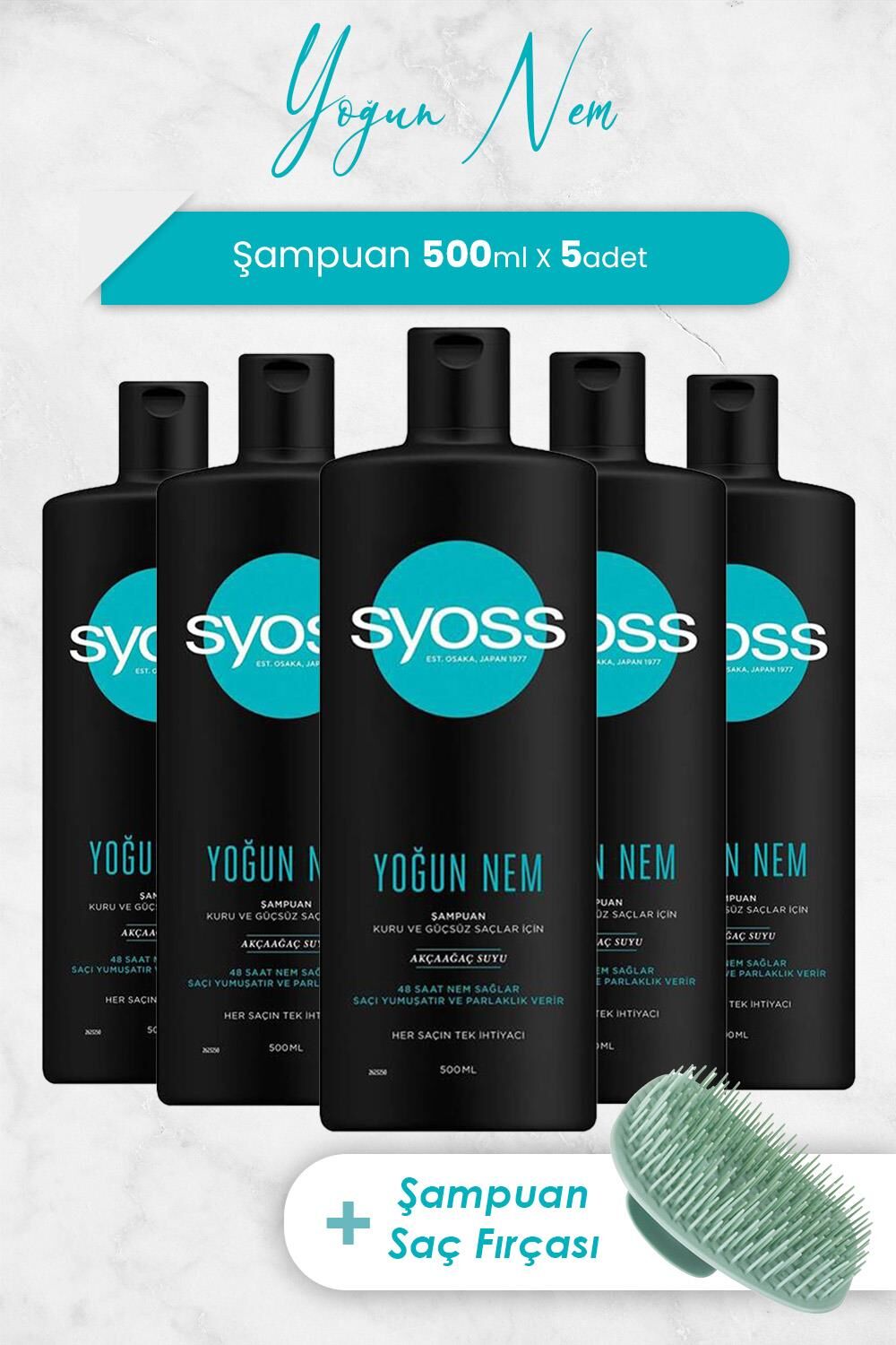 Syoss Yoğun Nem Şampuan 500 ml x 5 Adet ve Şampuan Fırçası