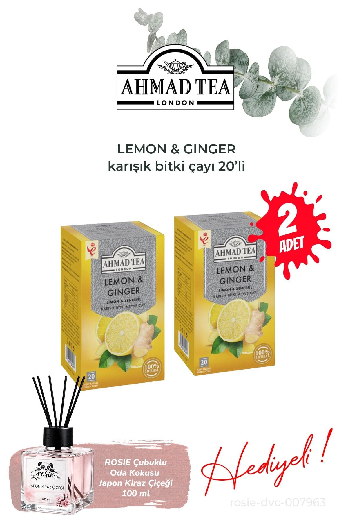 2 paket Limon Ve Zencefil Karışık Bitki Çayı 20'li ve Oda Kokusu