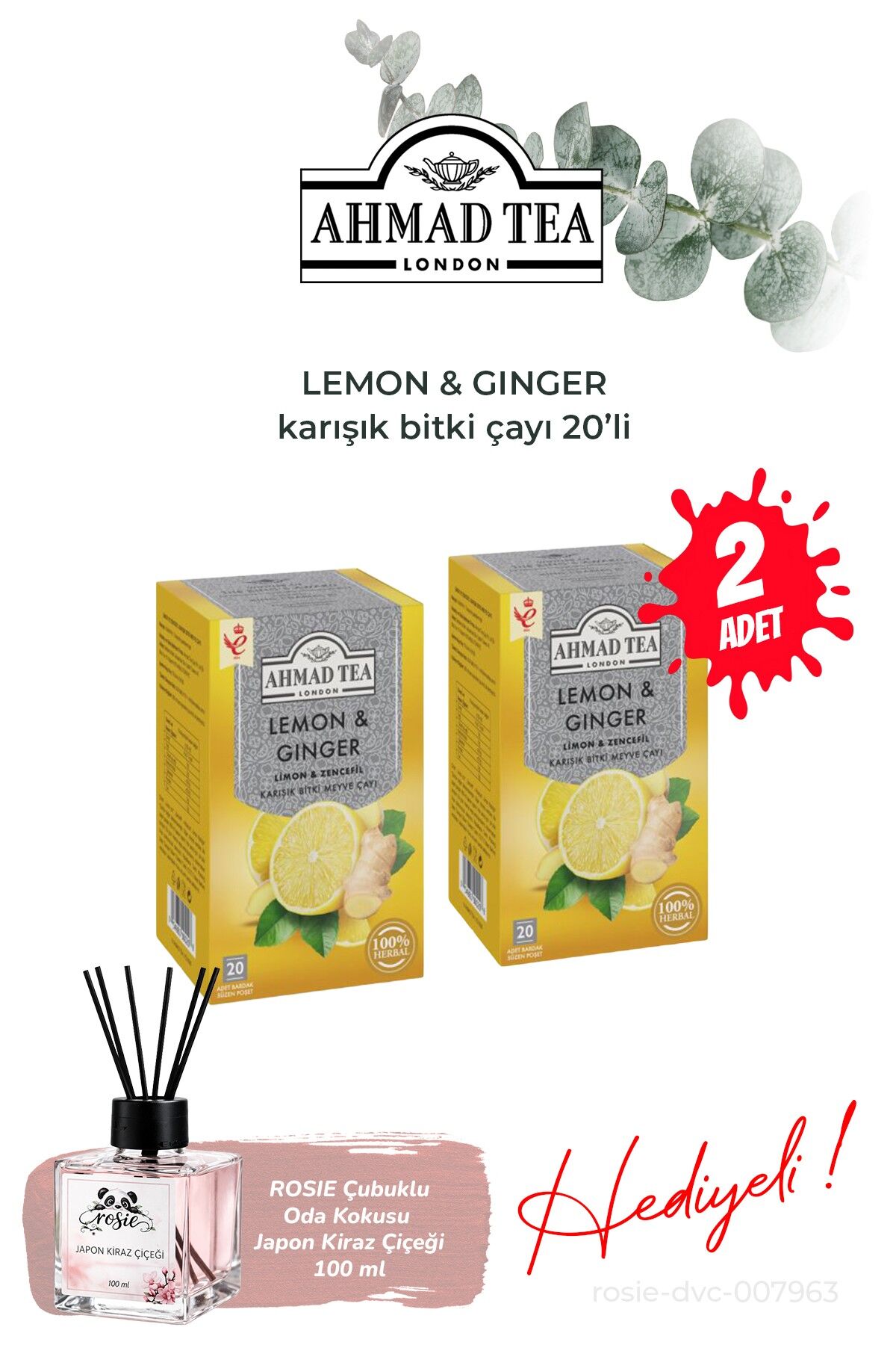2 paket Limon Ve Zencefil Karışık Bitki Çayı 20'li ve Oda Kokusu