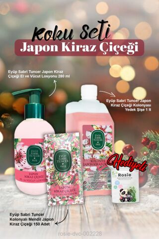 Losyon 280 ml, 1500ml Sıvı Sabun, kolonyalı mendil 150'li Japon Kiraz Çiçeği ve Rosie Pamuk