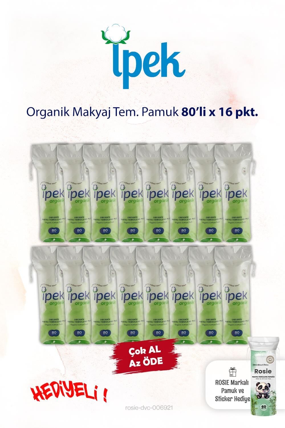 İpek Organik 16 pkt x 80'li Makyaj Tem. Pamuğu ve Rosie