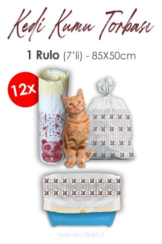 Rosie Kedi Kumu Torbası, Poşeti, 85x50cm, 7' li 12 Rulo