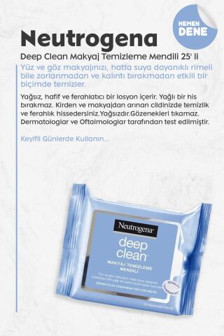 Neutrogena Deep Clean Makyaj Temizleme Mendili 25' li