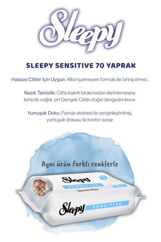 Sleepy Sensitive 24 AL 20 ÖDE 70'li Bebek Islak Mendili ve Rosie Pamuk Hediye