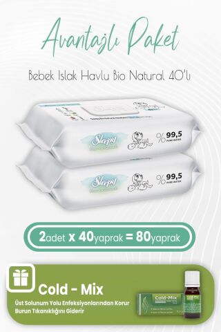 Sleepy Bio Natural Yenidoğan Islak Havlu 40 x 2 (80 Yaprak) ve İnhaler Damla (Yeşil)