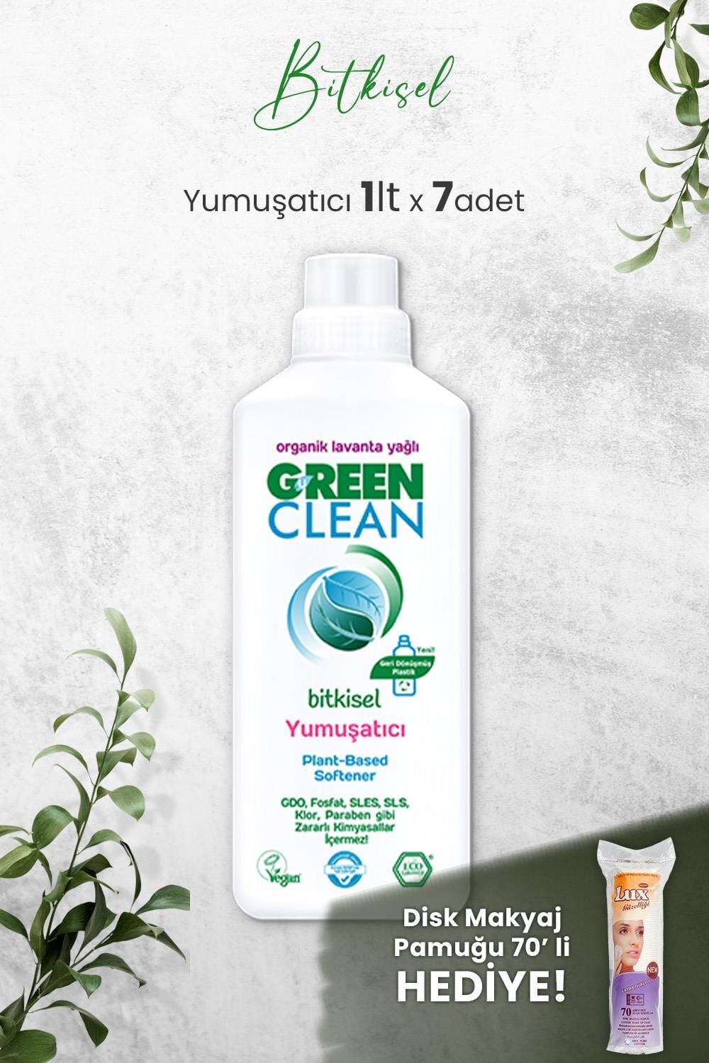 U Green Clean Bitkisel Çamaşır Yumuşatıcısı 1 Litre (Lavanta Kokulu) x 7 Adet ve Hediyeli