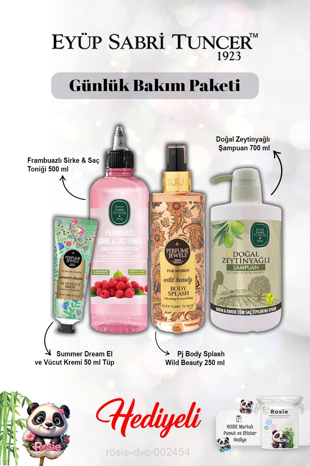 Zeytinyağlı Şampuan, Vücut Spreyi Wild Beauty, Summer Dream Krem, Frambuaz Tonik ve Rosie