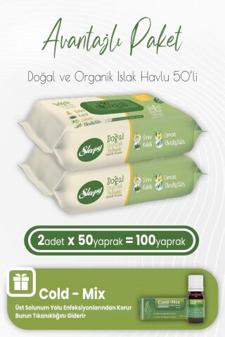 Sleepy Doğal ve Organik Islak Mendil 50 x 2 (100 Yaprak) ve İnhaler Damla (Yeşil)