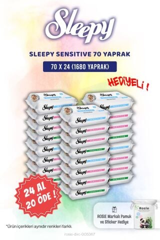Sleepy Sensitive 36 AL 32 ÖDE 70'li Bebek Islak Mendili ve Rosie Pamuk Hediye