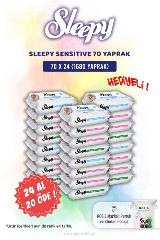 Sleepy Sensitive 36 AL 32 ÖDE 70'li Bebek Islak Mendili ve Rosie Pamuk Hediye