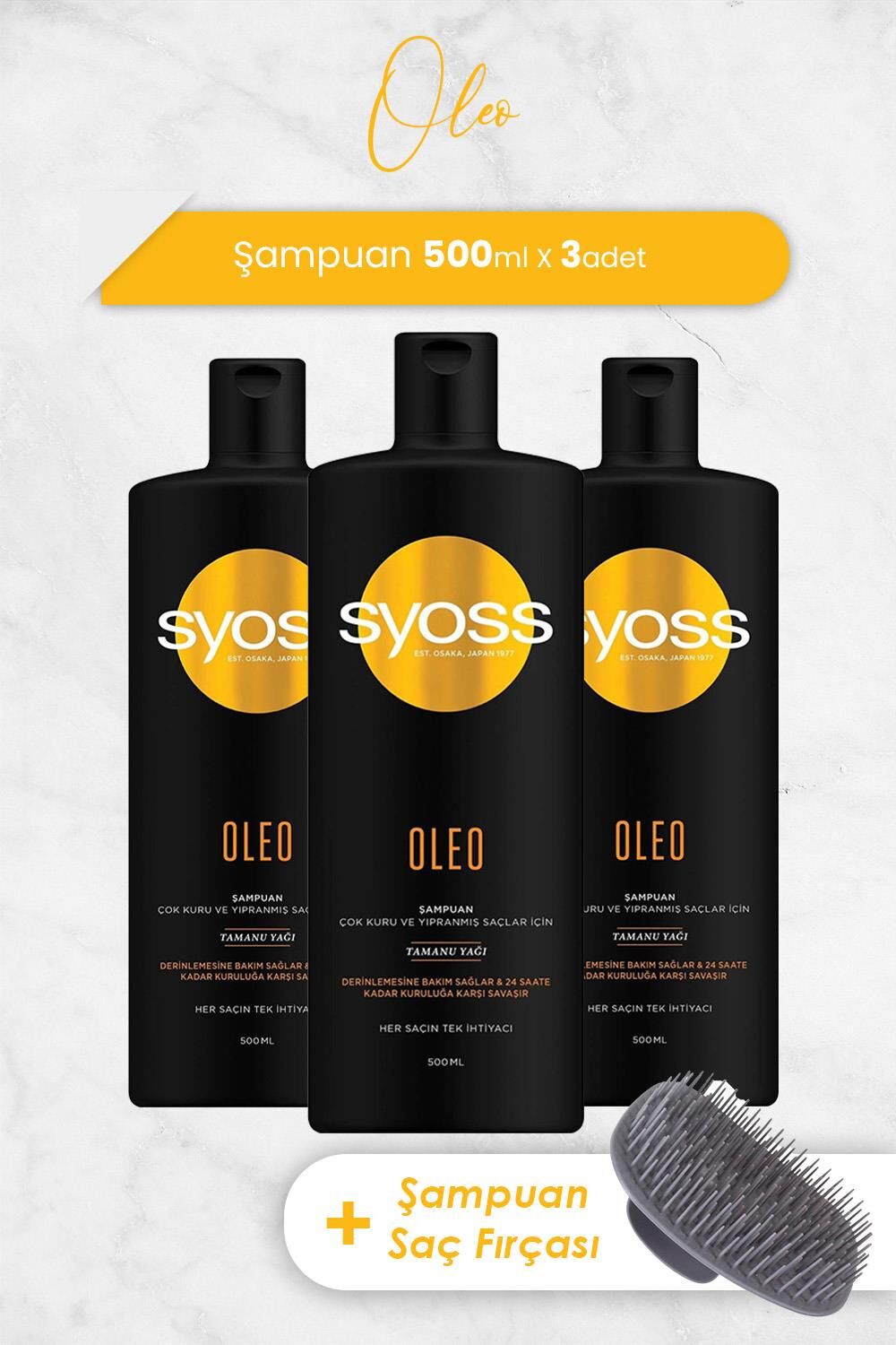Syoss OLeo 21 Derinlemesine Bakım Şampuan 500 Ml x 3 Adet ve Şampuan Fırçası
