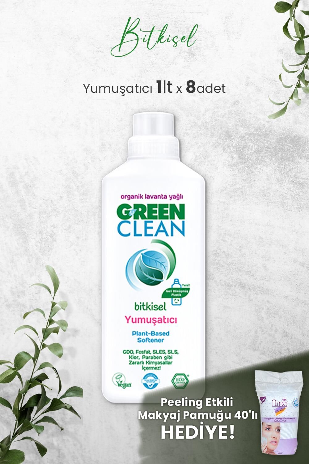 U Green Clean Bitkisel Çamaşır Yumuşatıcısı 1 Litre (Lavanta Kokulu) x 8 Adet ve Hediyeli