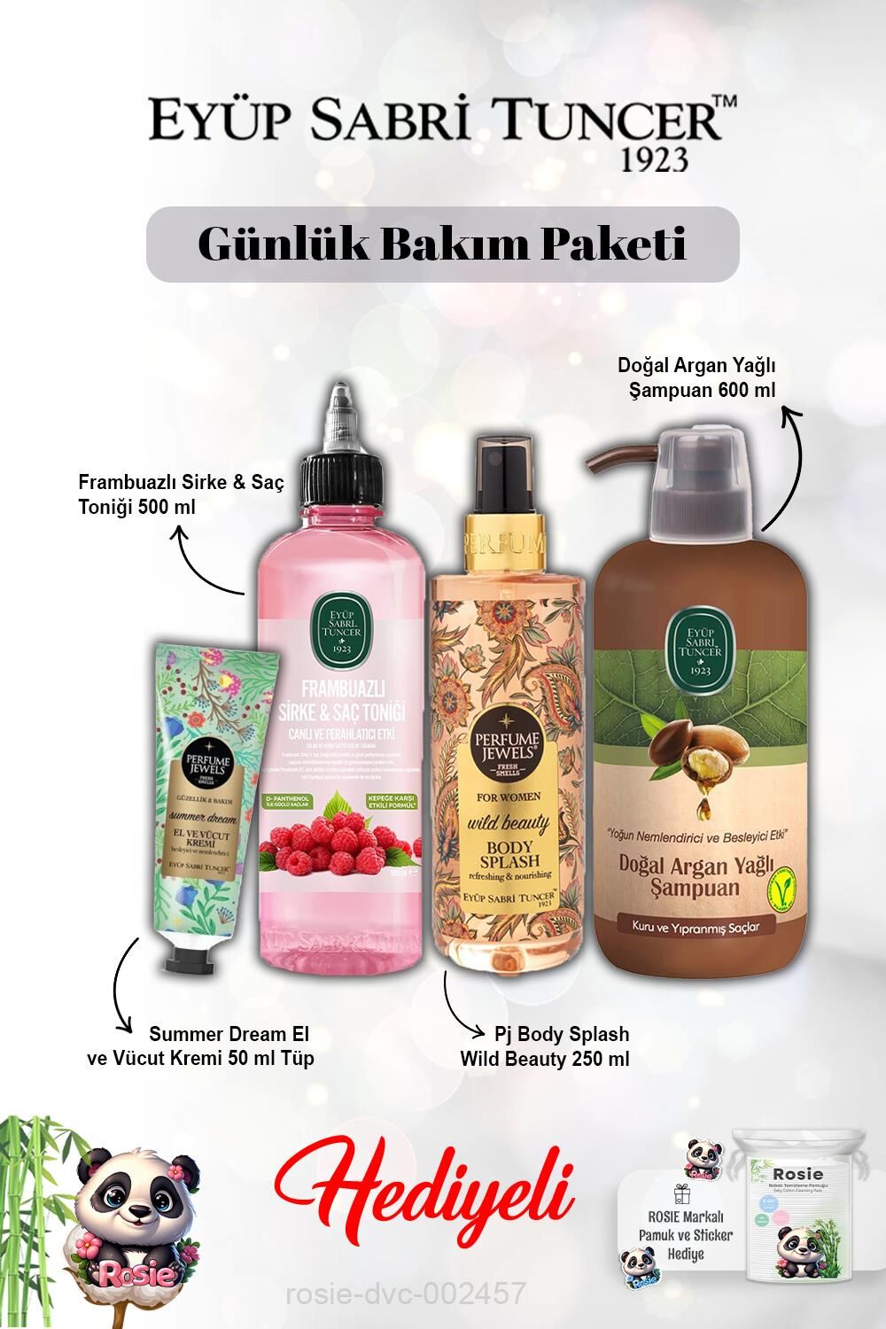 Krem Summer Dream,Vücut Spreyi Wild Beauty, Şampuan Argan, Frambuaz Tonik ve Rosie