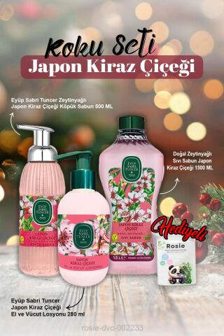 Japon Kiraz Çiçeği Sıvı Sabun 1500ml, Köpük Sabun 500ml, Losyon 280ml ve Rosie Pamuk