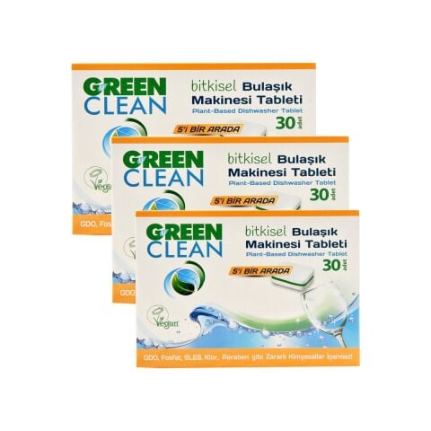 Green Clean Bitkisel Bulaşık Makinesi Tableti 30'lu x 3 Adet