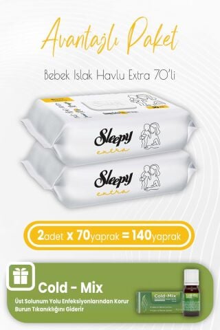Sleepy Extra Islak Bebek Mendil 70 x 2 (140 Yaprak) ve İnhaler Damla (Yeşil)