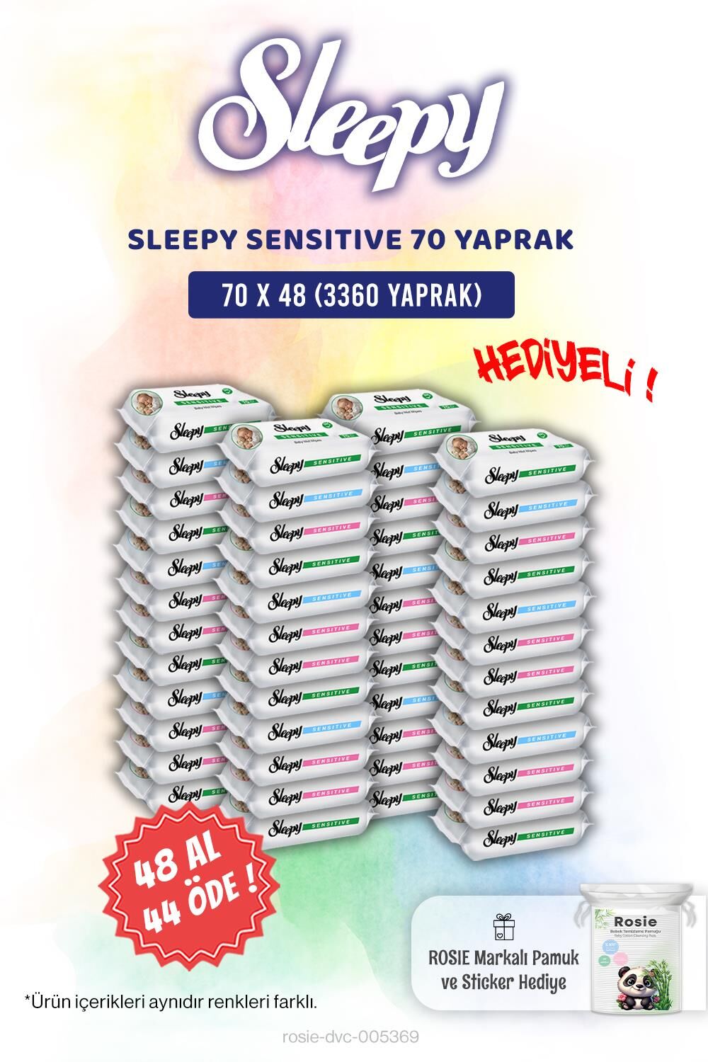 48 AL 44 ÖDE Sleepy Sensitive Bebek Islak Mendili 70'li ve Rosie Pamuk Hediye