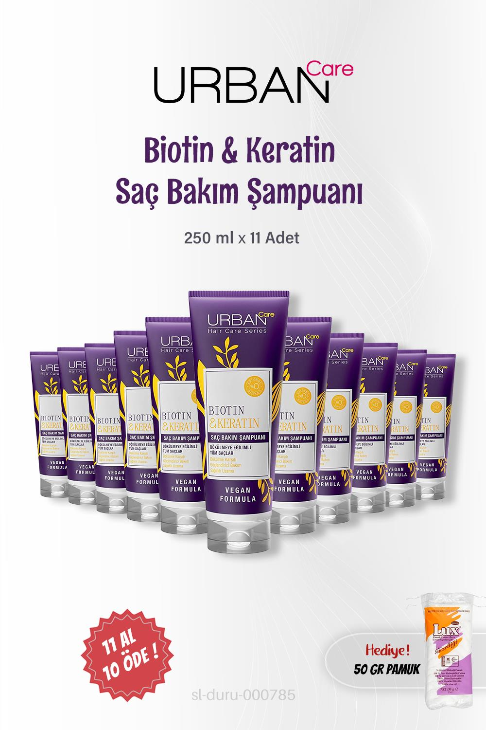 11 AL 10 ÖDE Urban Care Biotin Keratin Şampuan 250 ml, 50 gr Pamuk Hediye