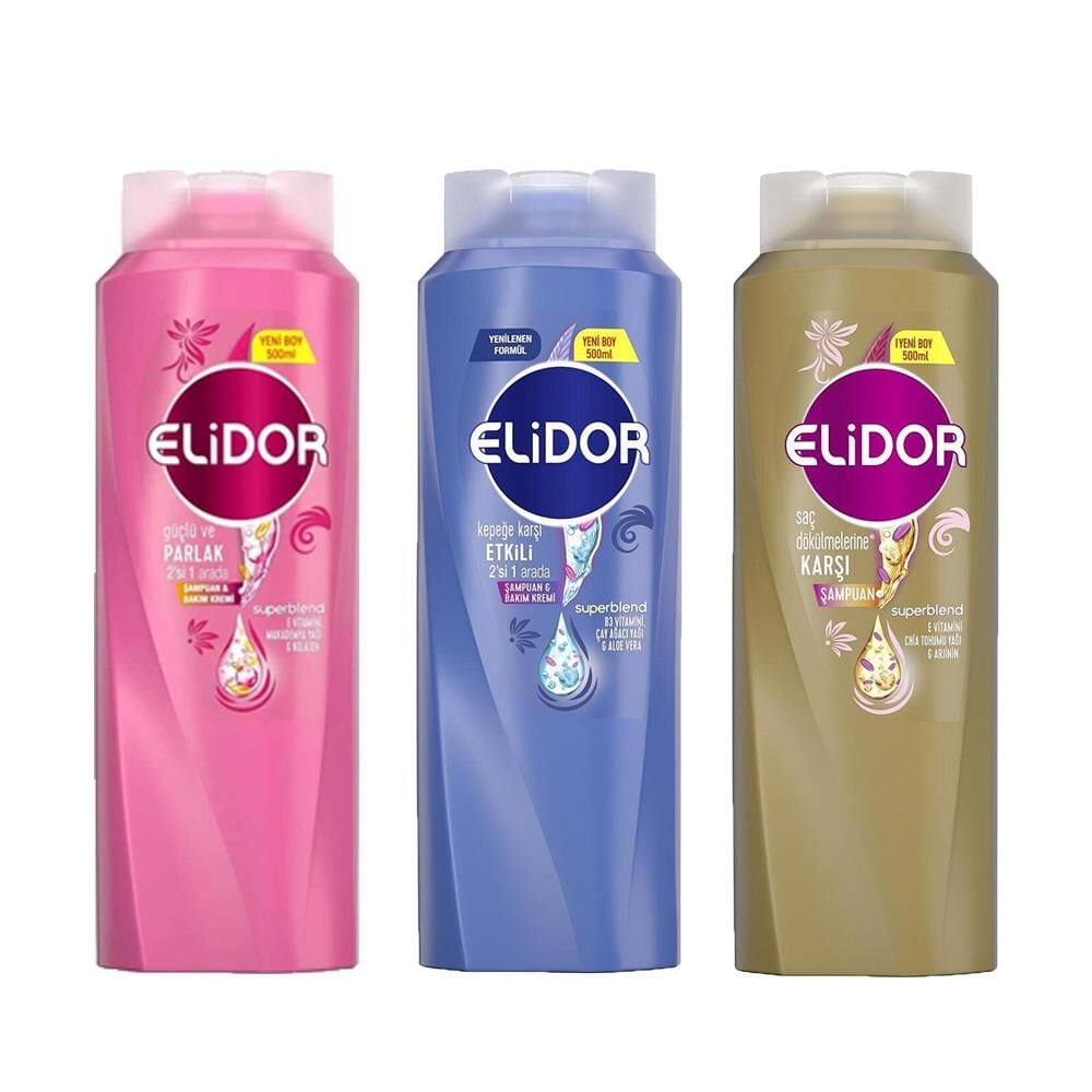 Elidor Superblend Şampuan Saç Dökülmelerine Karşı, 2'si 1 Arada Şampuan ve Saç Bakım Kremi Güçlü Parlak ve Kepeğe Karşı