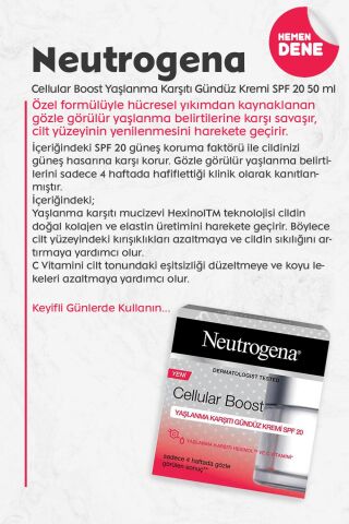 Neutrogena Cellular Boost Yaşlanma Karşıtı Gündüz Kremi SPF 20 50 ml