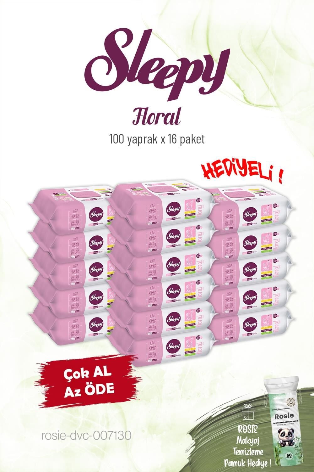 Sleepy 16'lı Floral Kişisel Bakım Havlusu 100'lü ve Rosie