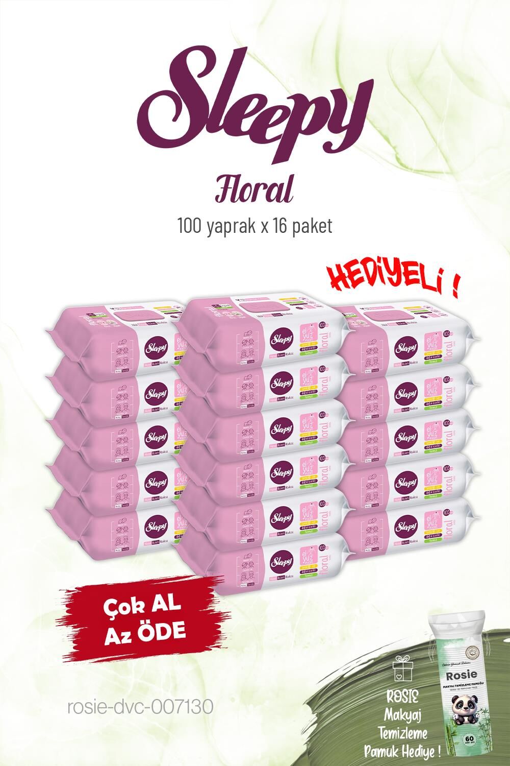 Sleepy 16'lı Floral Kişisel Bakım Havlusu 100'lü ve Rosie