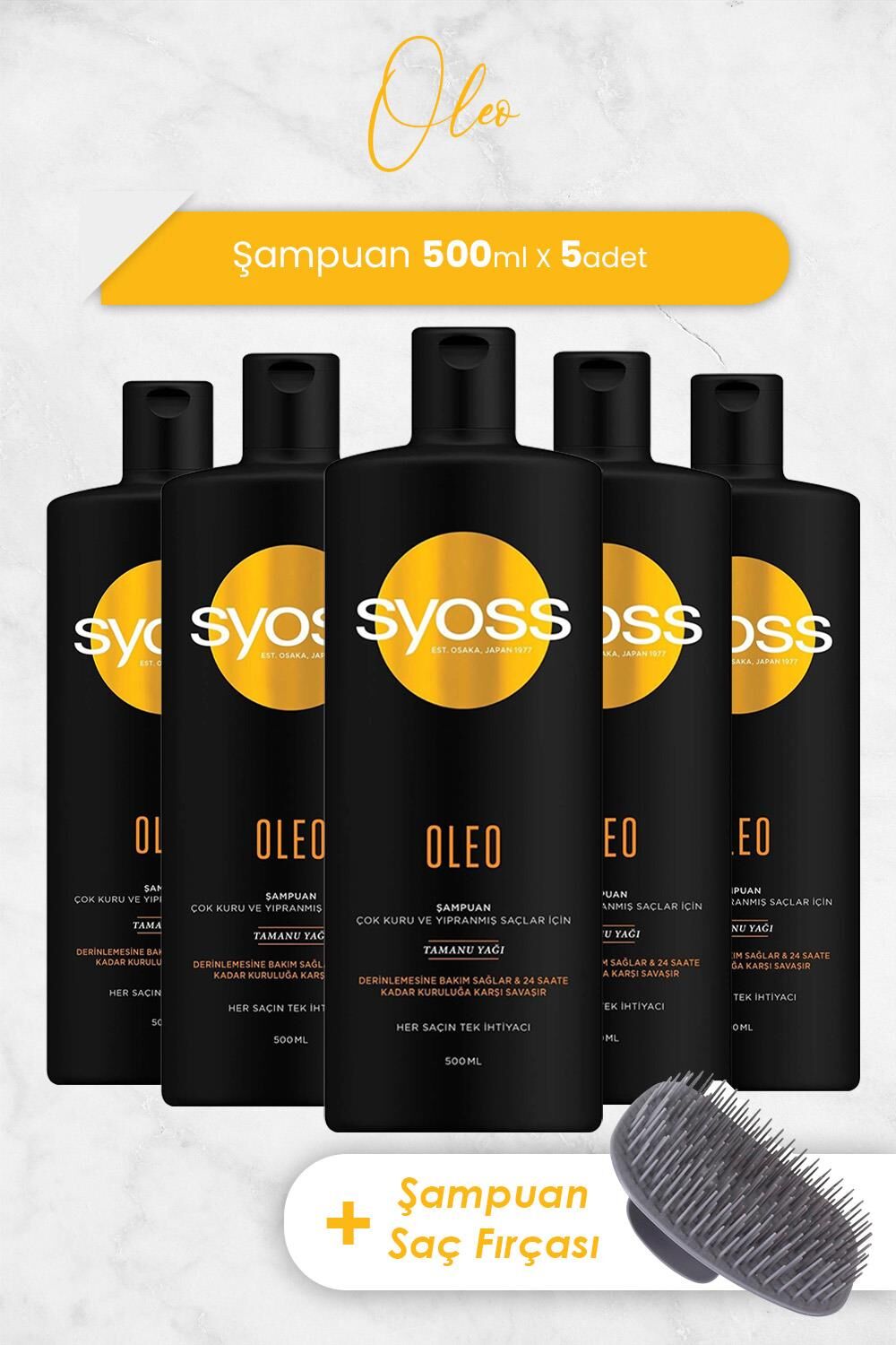 Syoss OLeo 21 Derinlemesine Bakım Şampuan 500 Ml x 5 Adet ve Şampuan Fırçası