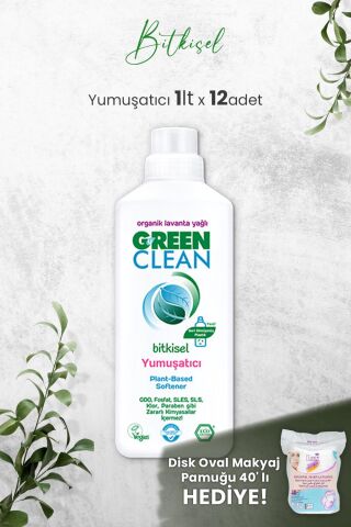 U Green Clean Bitkisel Çamaşır Yumuşatıcısı 1 Litre (Lavanta Kokulu) x 12 Adet ve Hediyeli