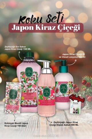 Kolonyalı Mendil 150'li, Sıvı Sabun 1500ml,Köpük Sabun 500ml, Losyon 280ml, Japon Kiraz Çiçeği ve Rosie