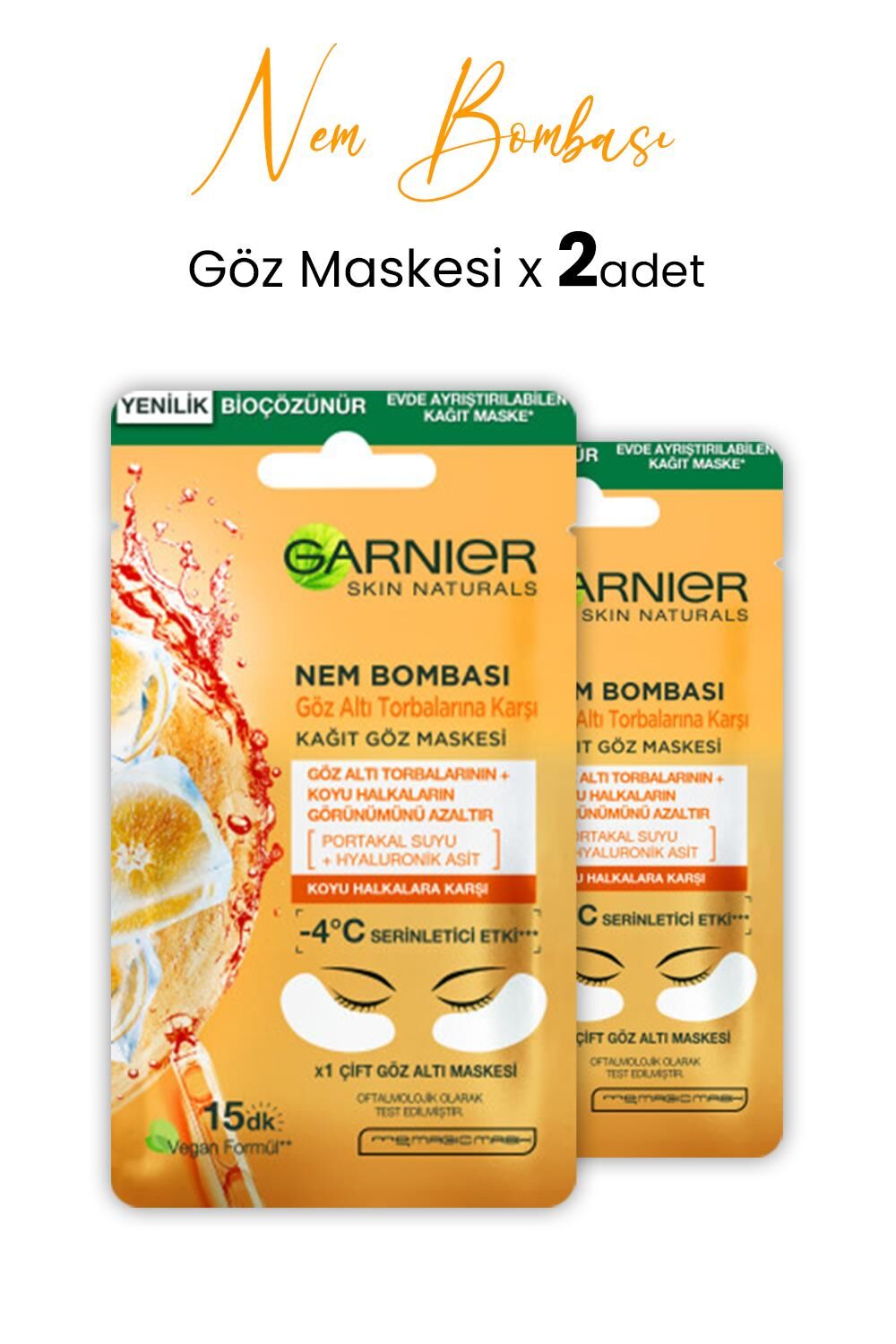 Garnier Kağıt Göz Maskesi Nem Bombası Portakal 6 gr x 2 Adet