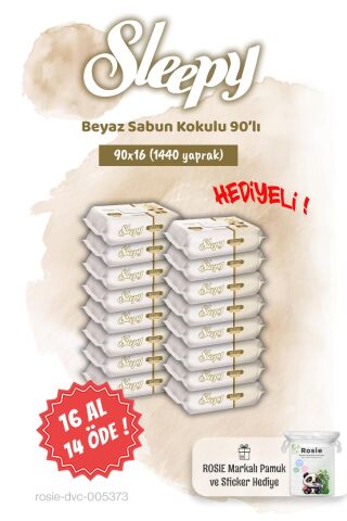 Sleepy 16 AL 14 ÖDE 90'lı Beyaz Sabun Kokulu Islak Havlu ve Rosie