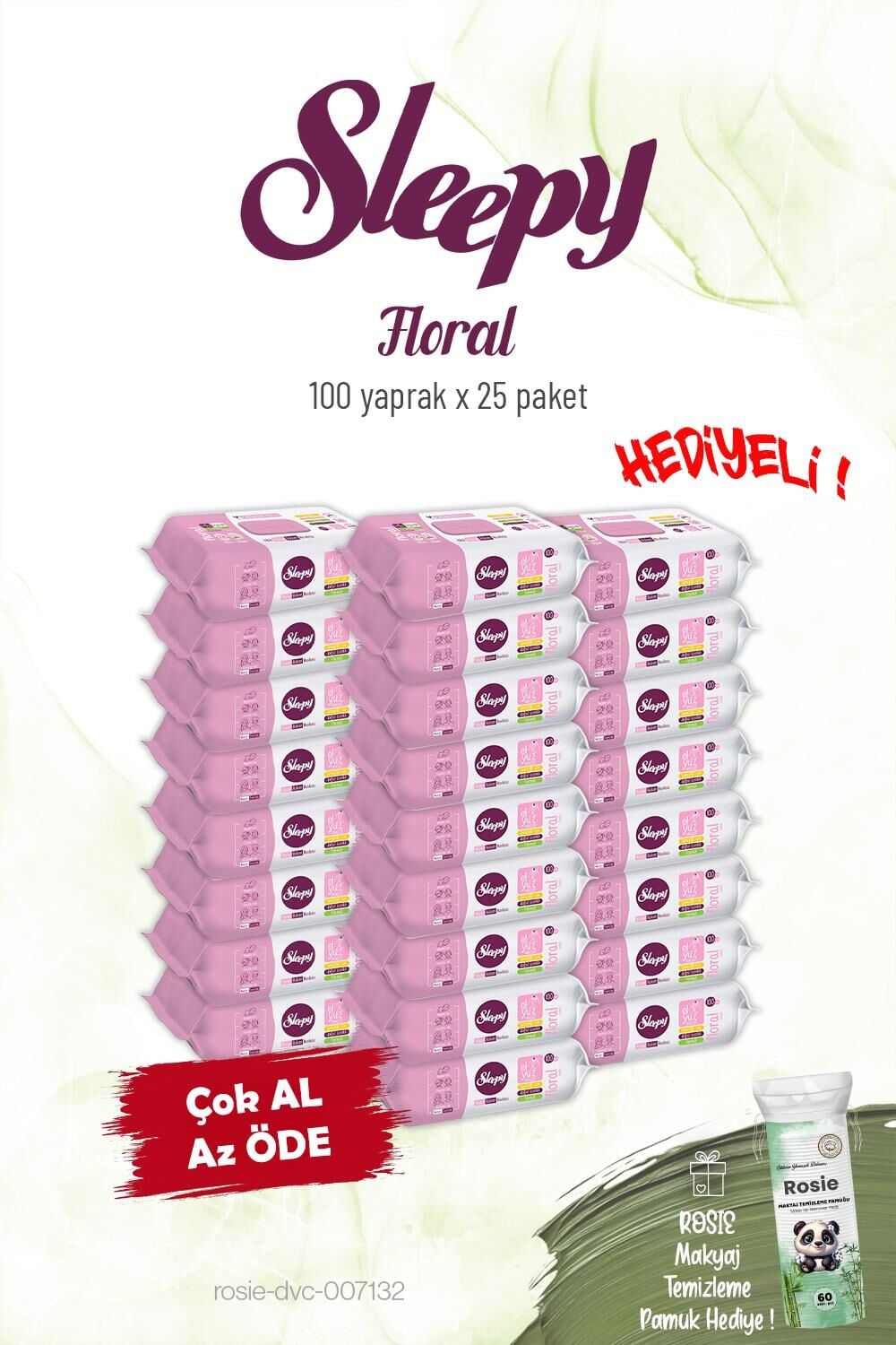 25'li Sleepy Floral Kişisel Bakım Havlusu 100'lü ve Rosie