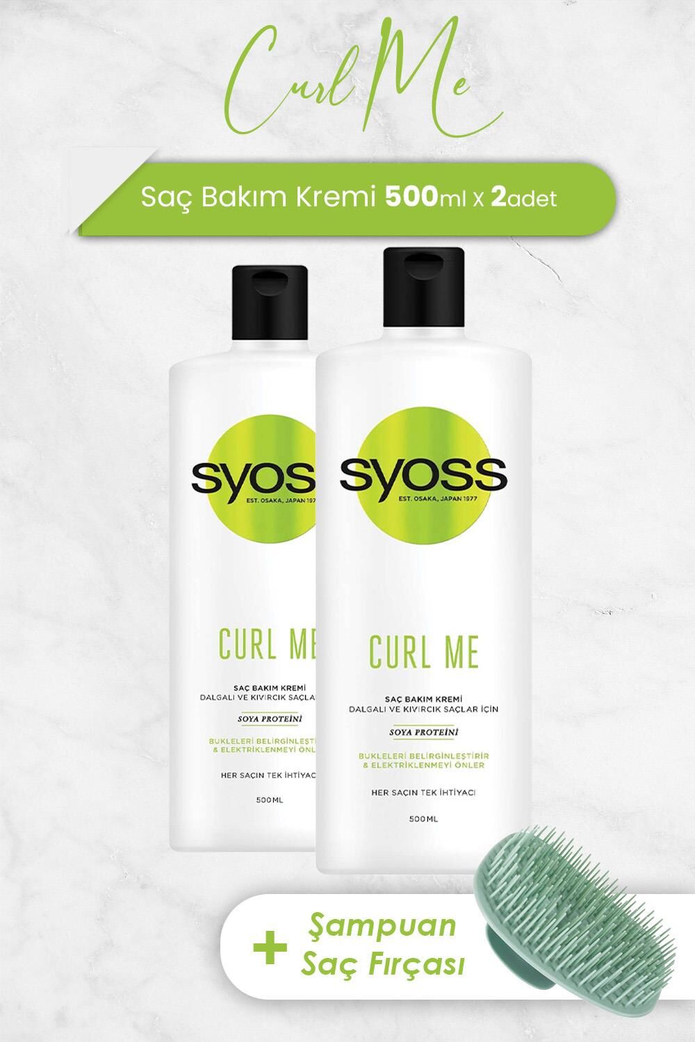 Syoss Saç Bakım Kremi Curl Me 500 ml x 2 Adet ve Şampuan Fırçası