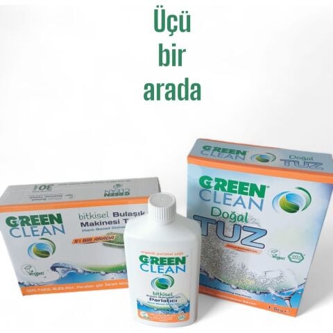 Green Clean Bulaşık Mak. Tableti 30 Adet + Doğal Tuz 1,5 kg + Parlatıcı 500 ml