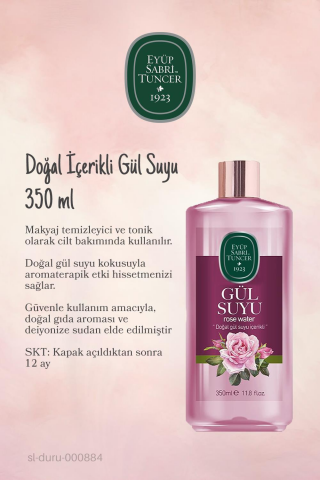 3 Adet Eyüp Sabri Tuncer Gül Suyu 350 ML ve %100 Doğal ROSIE Pamuk 60'lı