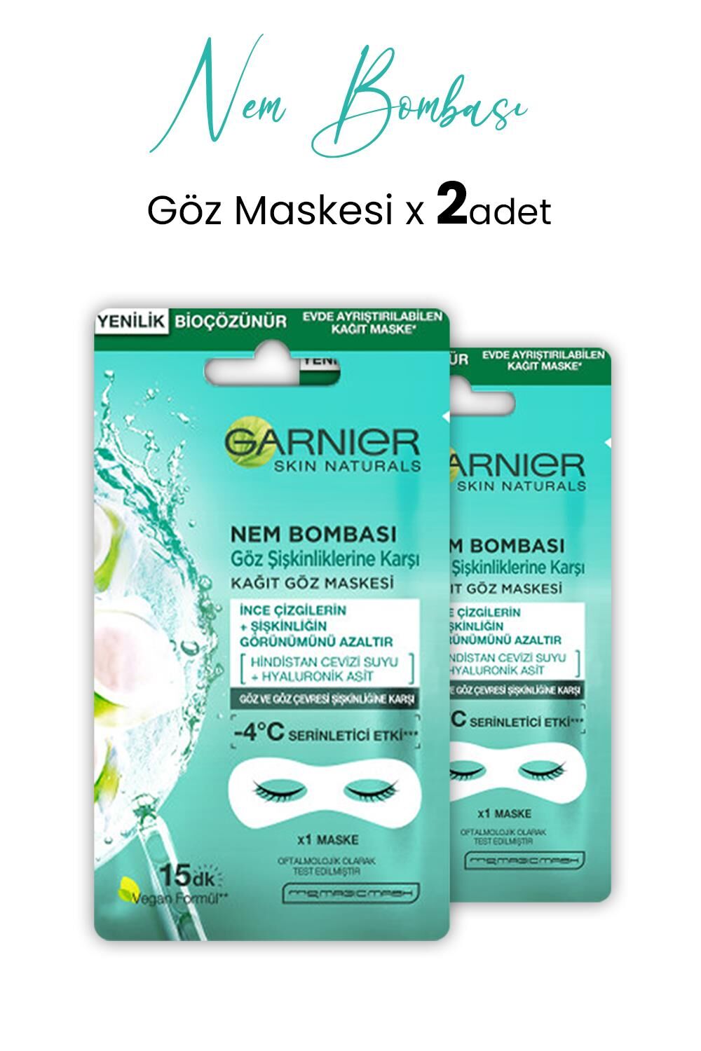 Garnier Kağıt Göz Maskesi Nem Bombası Hindistan Cevizi 6 gr x 2 Adet