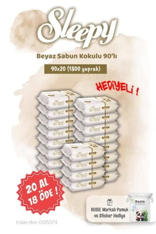 Sleepy 20 AL 18 ÖDE 90'lı Beyaz Sabun Kokulu Islak Havlu ve Rosie