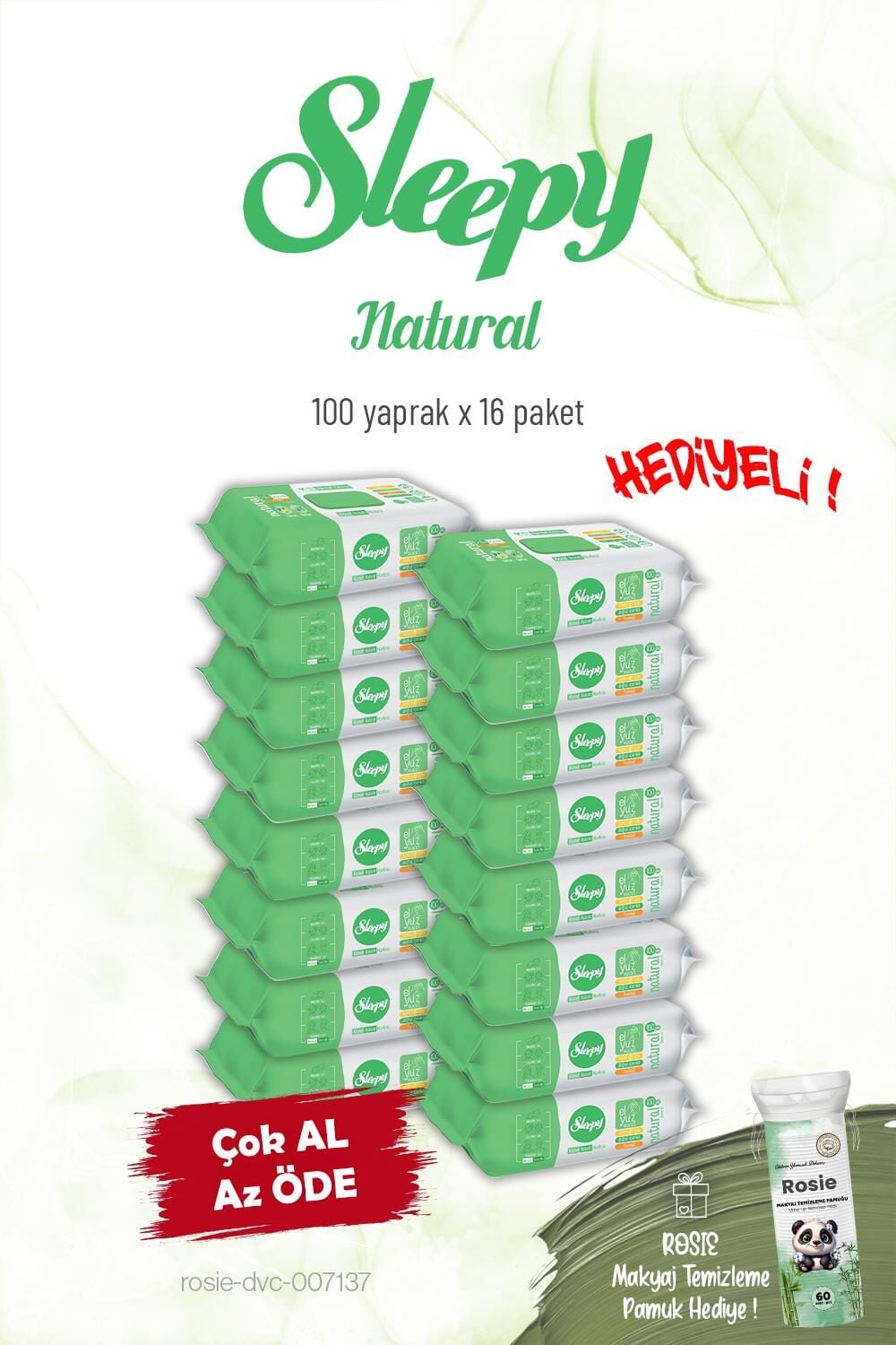 Sleepy 16'lı Natural Kişisel Bakım Havlusu 100'lü ve Rosie